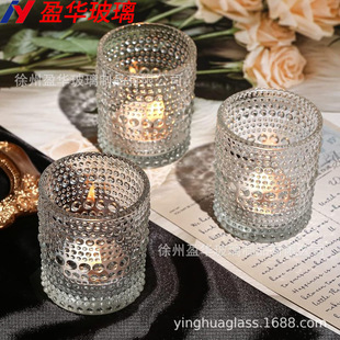 Manufacturer in stock diamond dot European-style embossed diamond pattern French decoration candle holder Cup tealight tea candle jar
