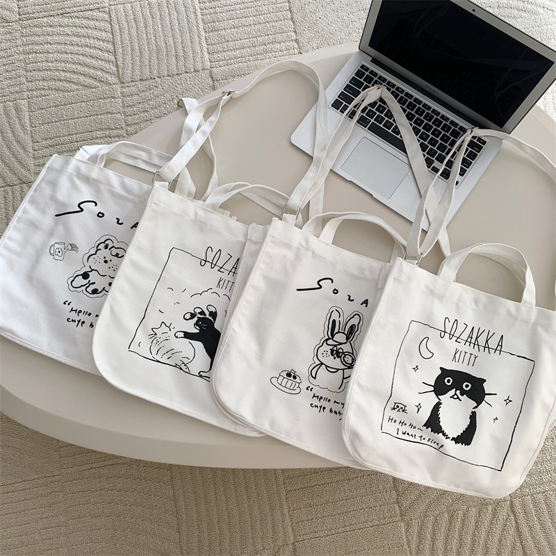 37271 Japanese cartoon canvas bag, women's printed crossbody bag, tote bag, large-capacity student class bag, handbag full figure