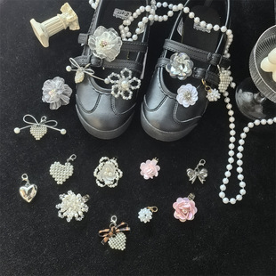 Korean Style Sports Mary Jane Shoes Ballet Pearl Bow Shoe Buckle Shoe Flower Heart Decoration Flats Leather Shoes Accessories