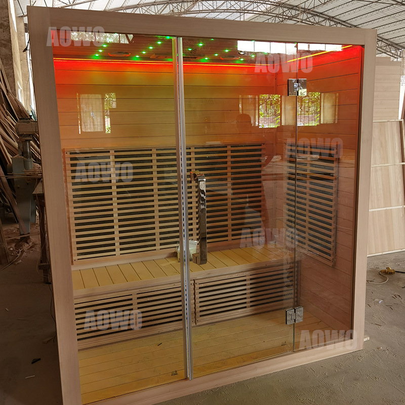 Abeto de hierro 3-persona sauna de infrarrojo lejano sala de ducha sala de sauna interior sala de sauna de madera hogar sala de ondas de luz