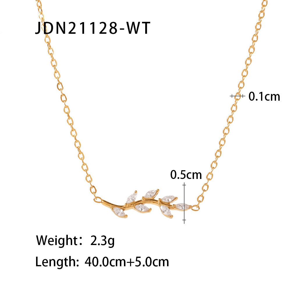 Elegant Leaf Titanium Steel Necklace Plating Rhinestones Stainless Steel Necklaces display picture 6