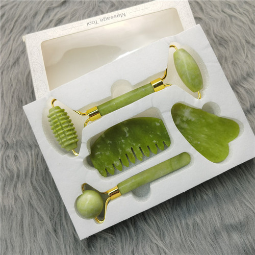 Jade Roller Powder Crystal Roller Serpentine Roller New Mountain Jade Roller Facial Jade Roller Massager Set