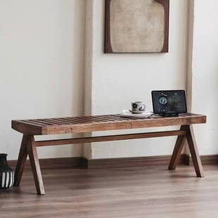 Old Elm Shoe-Changing Stool Hotel B&B Entrance Door Stool Solid Wood Bedroom Bed End Stool Home Entrance Living Room Stool