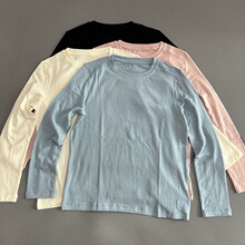 拼接纯色长袖T恤女士秋季新款透气圆领打底衫多色基础款百搭上衣