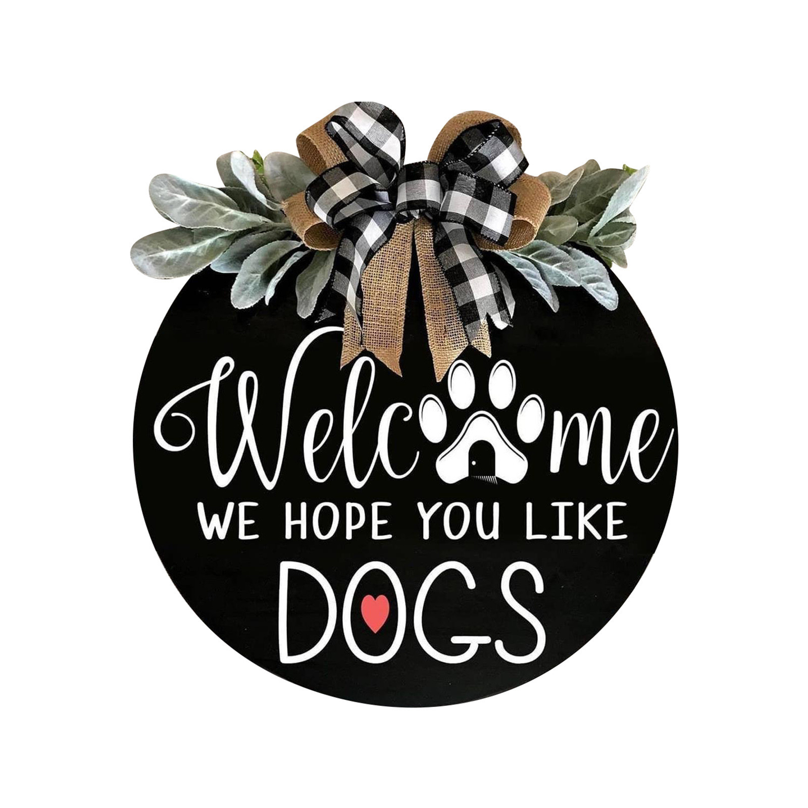 Welcome花环门前装饰圆形欢迎木质门牌DOGS 欢迎门牌蝴蝶结装饰-阿里巴巴