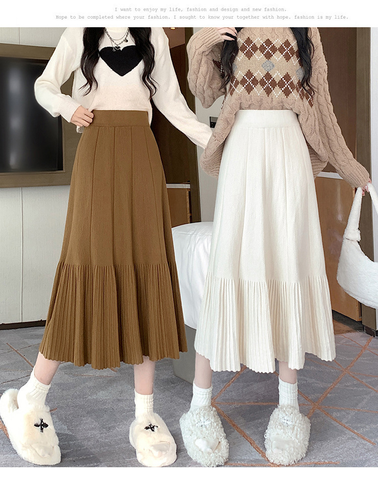 Pleated Knitted Skirt Women'S Autumn And Winter New Fashion High Waist Korean Version Casual And Thin Big Swing Skirt A-Shaped Skirt Umbrella Skirt 27 Undefined