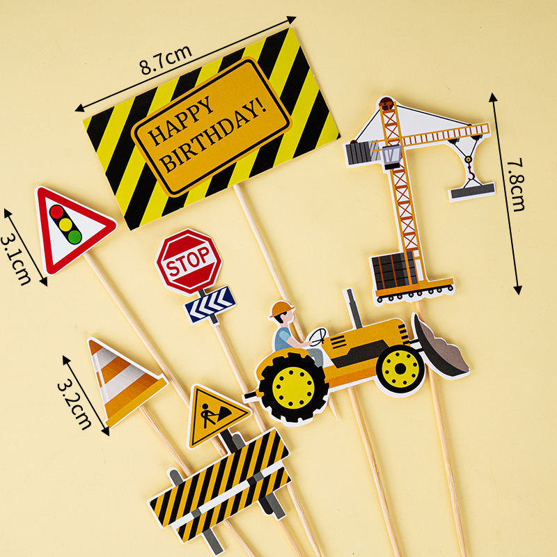 Celebridades de Internet decoración de pasteles de cumpleaños para niños decoración grúa excavadora camión de ingeniería grúa torre postre de cumpleaños accesorios de vasos de papel