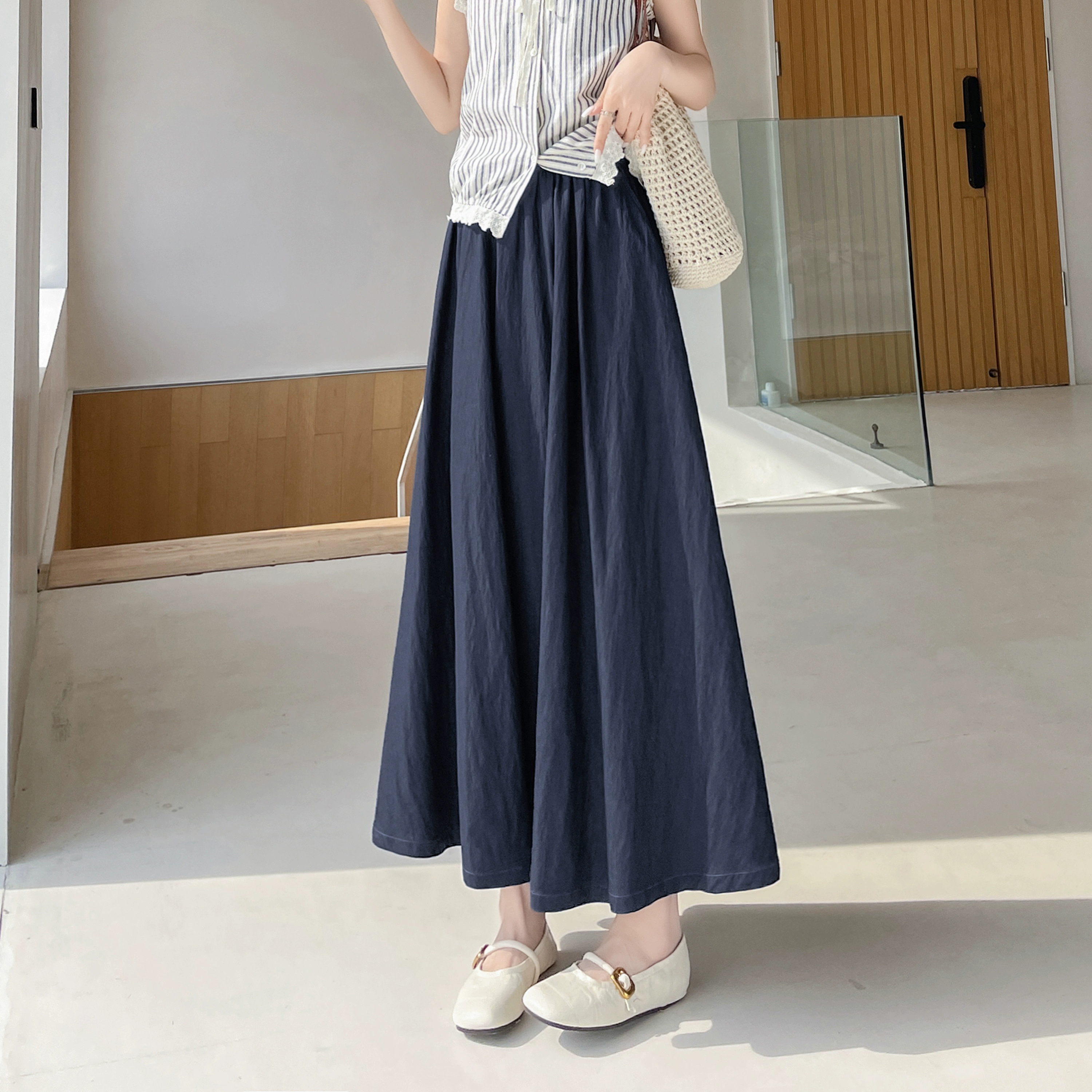 Юбка из хлопка и льна, женская новая летняя юбка трапециевидной формы Yamamoto средней длины с высокой талией, драпированная плиссированная юбка средней длины