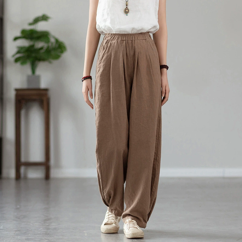 Casual Spring Trousers, cotton-linen blend, loose fit, mid-rise, multi-color sizes S–L