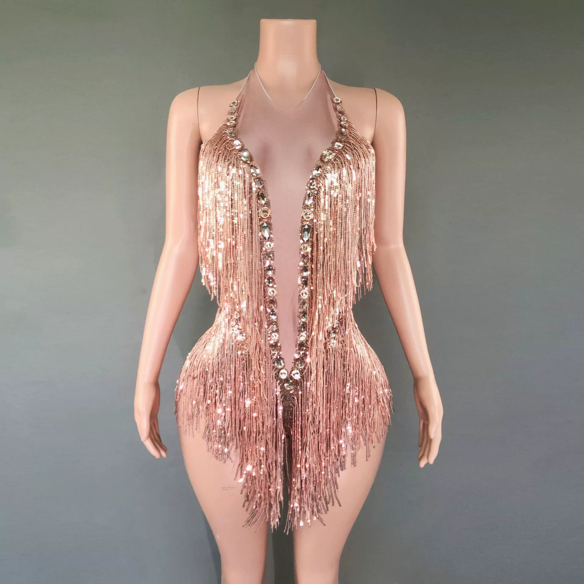 Новый европейский и американский танцевальный сексуальный Блестящий Комбинезон со стразами, эластичный комбинезон с кисточками и блестками, сценический костюм, женский трансграничный