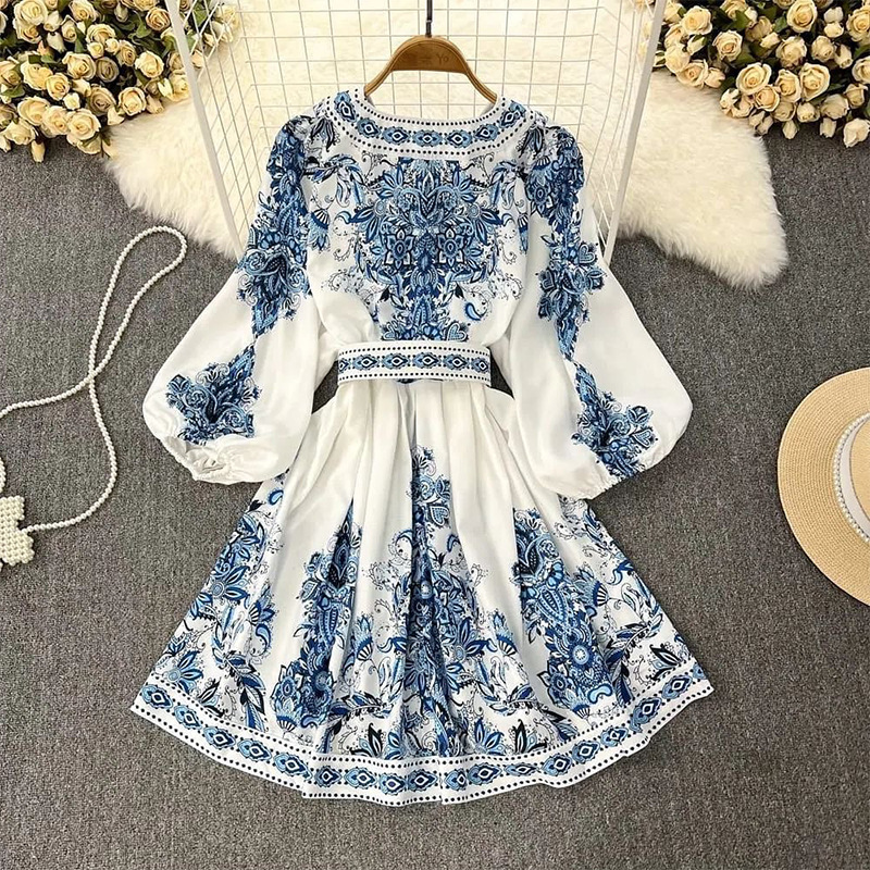 Women's Regular Dress Bohemian V Neck Printing Button Long Sleeve Flower Knee-length Holiday Daily display picture 5