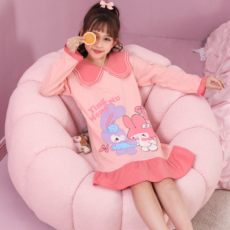 Camisón para niñas primavera y otoño nuevo estilo manga larga color sólido algodón dibujos animados Mella Ti niño grande bebé princesa pijama para niños