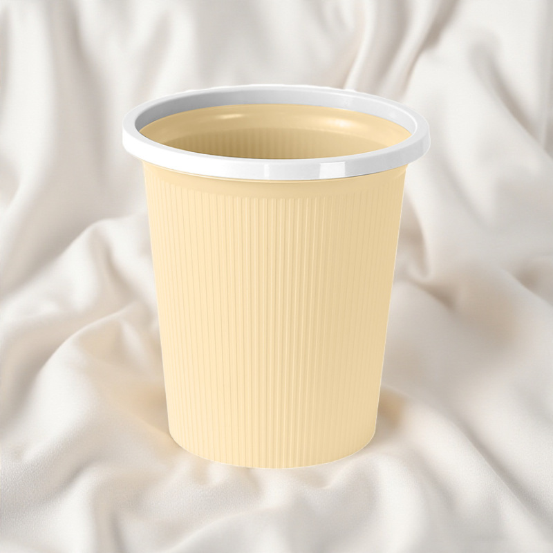 Cream-Colored Ins-Style Trash Can Without Lid, Large Striped Minimalist Waste Bin for Kitchen, Bathroom, and Living Room Cream-Colored Ins-Style Trash Can Without Lid, Large Striped Minimalist Waste Bin for Kitchen, Bathroom, and Living Room