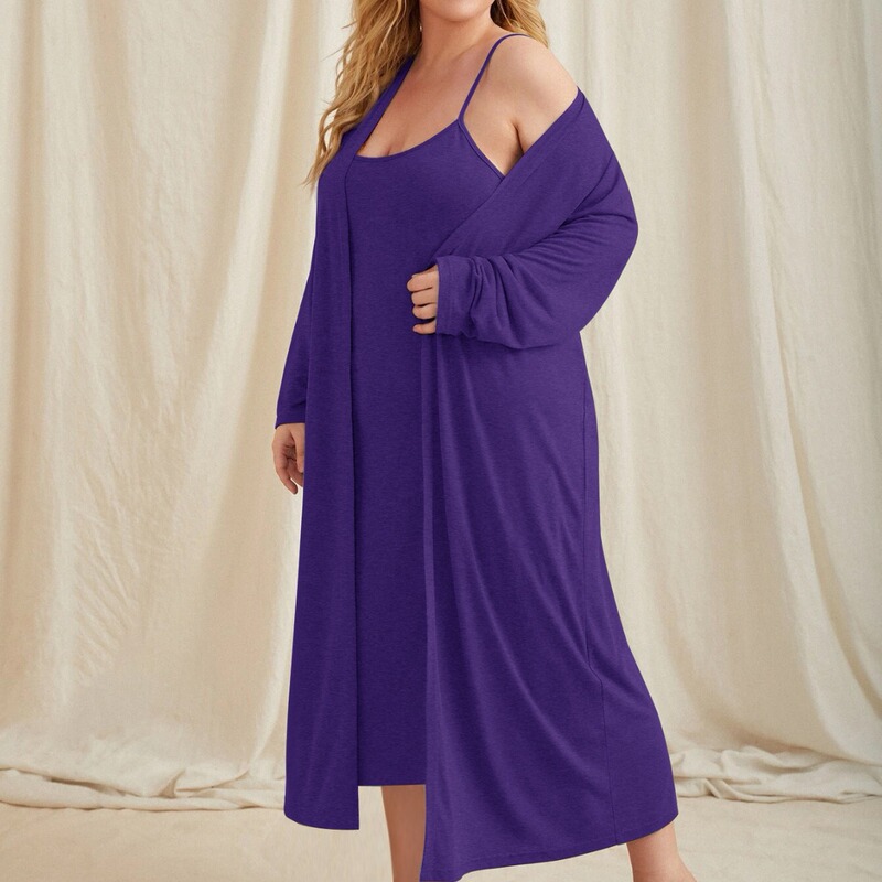 Cross-border Foreign Trade Wholesale plus size Pajamas Women's Sling Nightgown Nightgown Nightgown 2-piece Set Spring and Autumn Comfortable Outfit Home Clothes