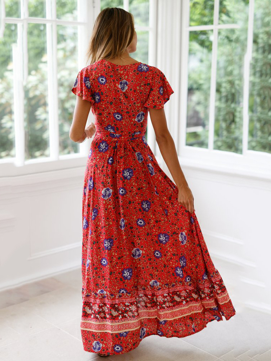 Summer Best-selling Women's Clothing, Wish Hot-selling Bohemian Printed , Short-sleeved Beach Vacation Long_ecoleips.com