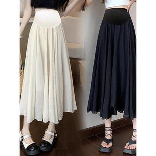 Pregnant Women's Skirt Summer Thin Mid-length Ice Silk A- line Abdominal Umbrella Skirt Summer High Waist Fairy Skirt Dape
