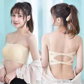薄款一字围美背内衣裹胸带胸垫免穿文胸一片式冰丝无痕防走光抹胸