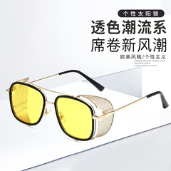 新型レトロ流行サングラス金属欧米ファッション枠サングラス男性女性カジュアルサングラス卸売り