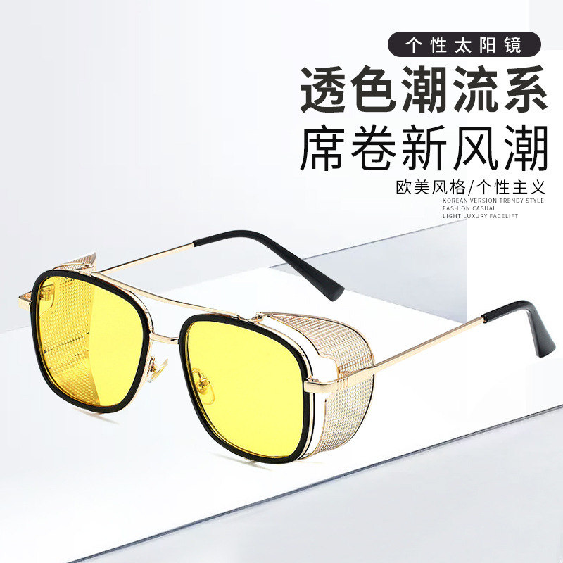 新型レトロ流行サングラス金属欧米ファッション枠サングラス男性女性カジュアルサングラス卸売り|undefined