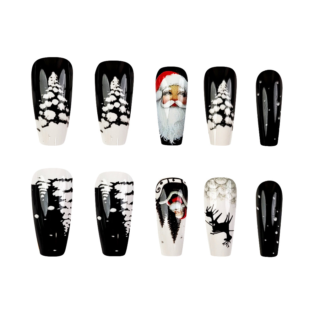 Comercio exterior Navidad brillante Uña Santa reno manicure piezas de uñas 24 piezas de uñas falsas venta cruzada