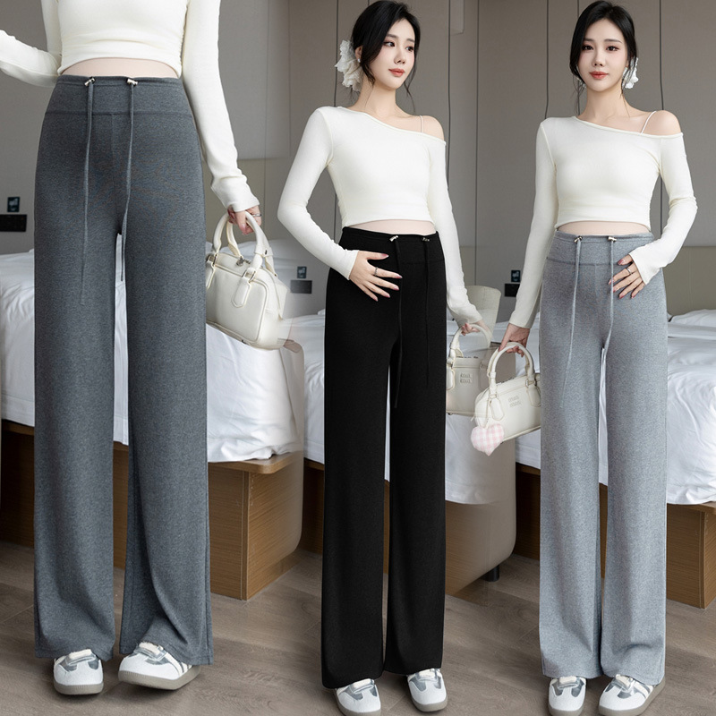 Maternity pants 2026 autumn pig-nose buckle drawstring trousers, post-pregnancy wearable narrow maternity wide-leg pants for outerwear Maternity pants 2026 autumn pig-nose buckle drawstring trousers, post-pregnancy wearable narrow maternity wide-leg pants for outerwear
