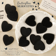 朵酷绣花标刺绣贴服装辅料背胶补丁贴黑色爱心patch箱包配饰布贴