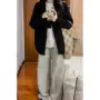 宽松春秋条纹直筒阔腿裤
