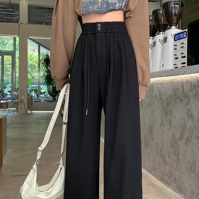 阔腿裤女大码胖mm春秋薄款2025新款宽松显瘦垂感休闲裤松紧直筒裤|undefined