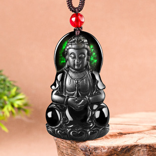 Natural ink jade A goods jade ink jade net bottle Guanyin ice jade pendant Buddha statue men's pendant jade wholesale