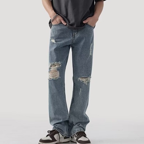 Men's Loose Straight Leg Fall American Wash Retro Cool Streetwear Design Sensibility Jeans