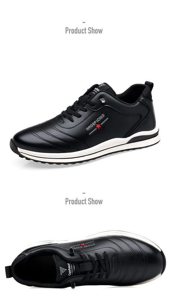 Giày sneaker nam da bò phối màu, đế cao su gót thấp 1–3 cm, dây thun tiện lợi — PZ905 màu trắng, PZ905 màu đen chi tiết 24