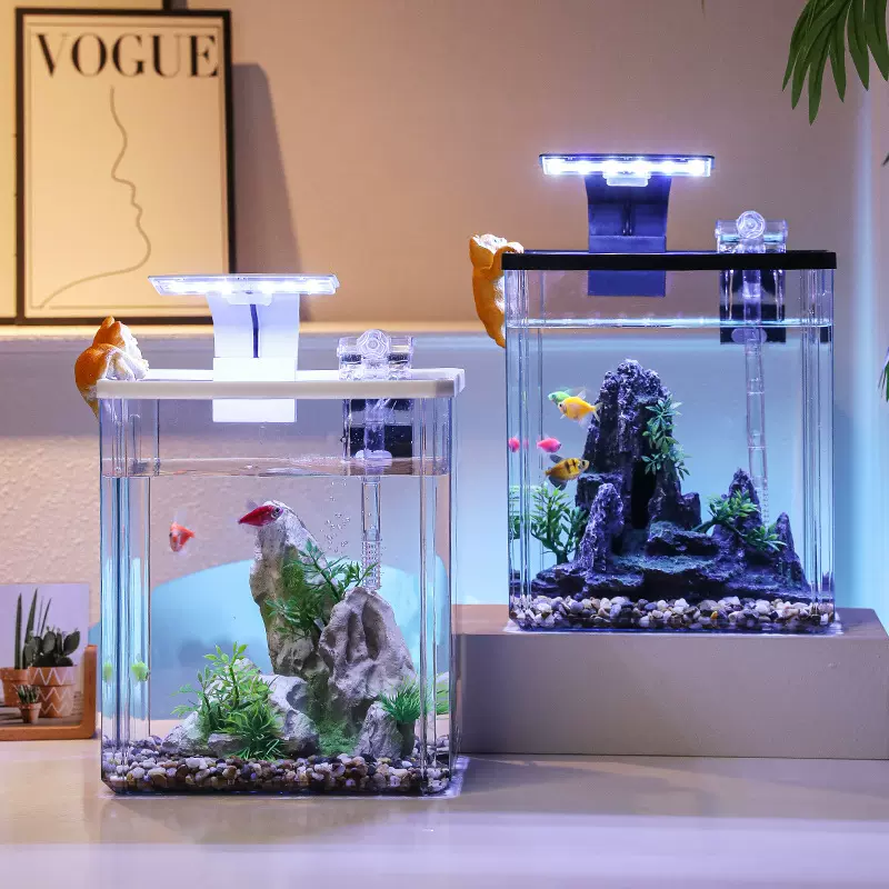 热带鱼缸小型桌面鱼缸虾孔雀鱼透明塑料灯过滤静音饲养家用水族箱