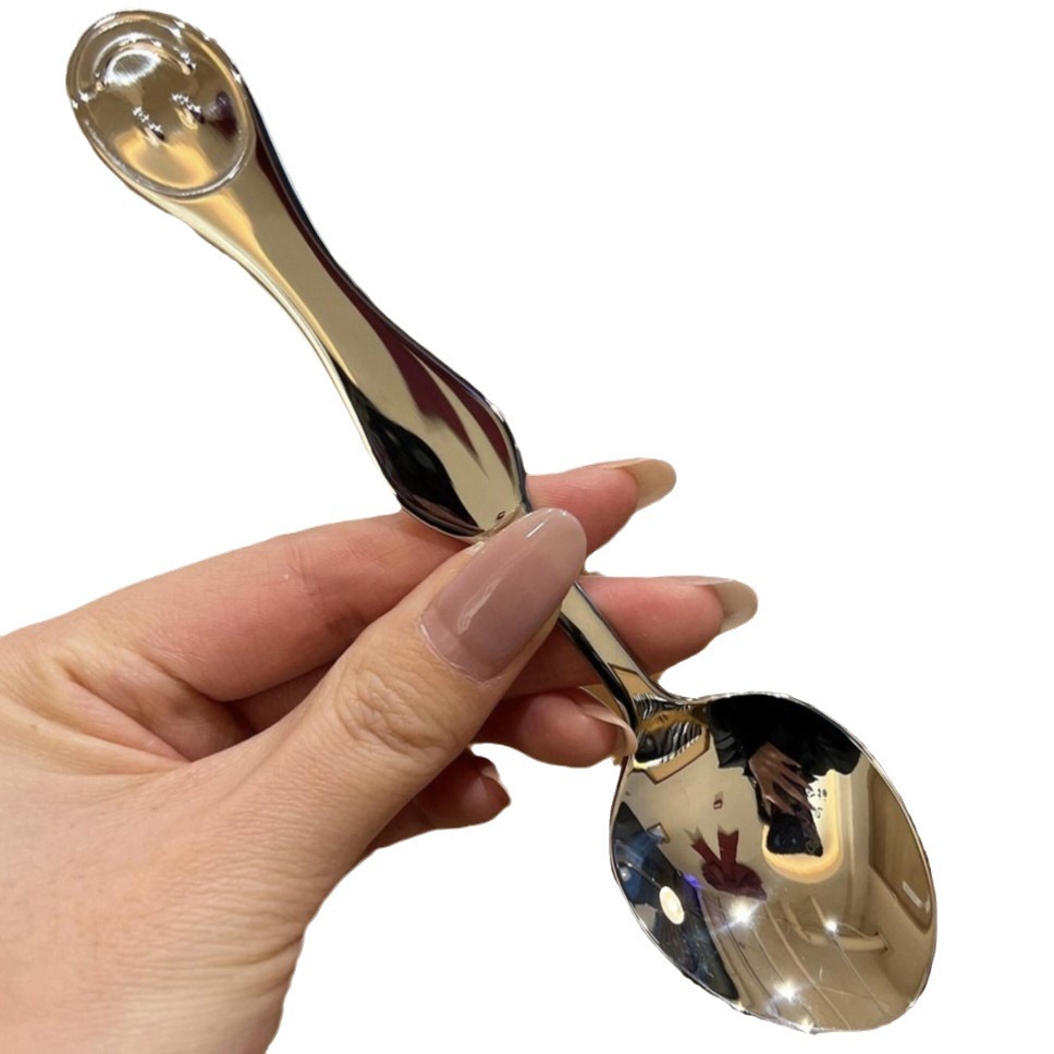 Cuchara de postre con smiley de acero inoxidable pulido_voghion.com