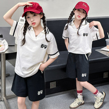 韩版运动女童短袖t恤套装夏季2024新款儿童polo衫上衣夏装衣服089