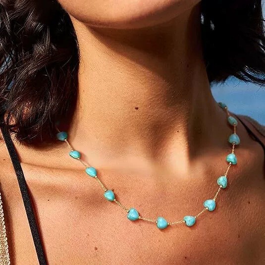 New European and American cross-border natural stone necklaces, Bohemian turquoise chokers, collarbone chains, beach vacation accessories wholesale