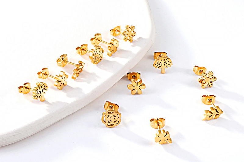 Fashion Flower Stainless Steel Inlay Zircon Ear Studs 1 Set