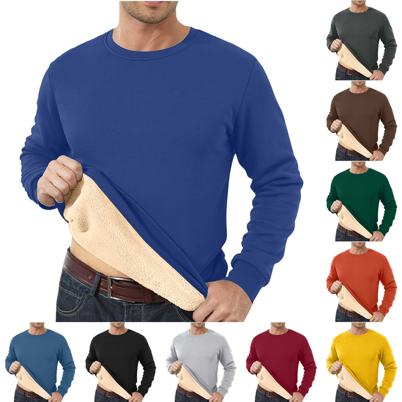 Amazon Cross-Border Dropshipping Autumn and Winter Sweatshirt Men's Velvet Round Neck Solid Color Loose Thermal Underwear Thick Foreign Trade Men's Clothing Amazon Cross-Border Dropshipping Autumn and Winter Sweatshirt Men's Velvet Round Neck Solid Color Loose Thermal Underwear Thick Foreign Trade Men's Clothing