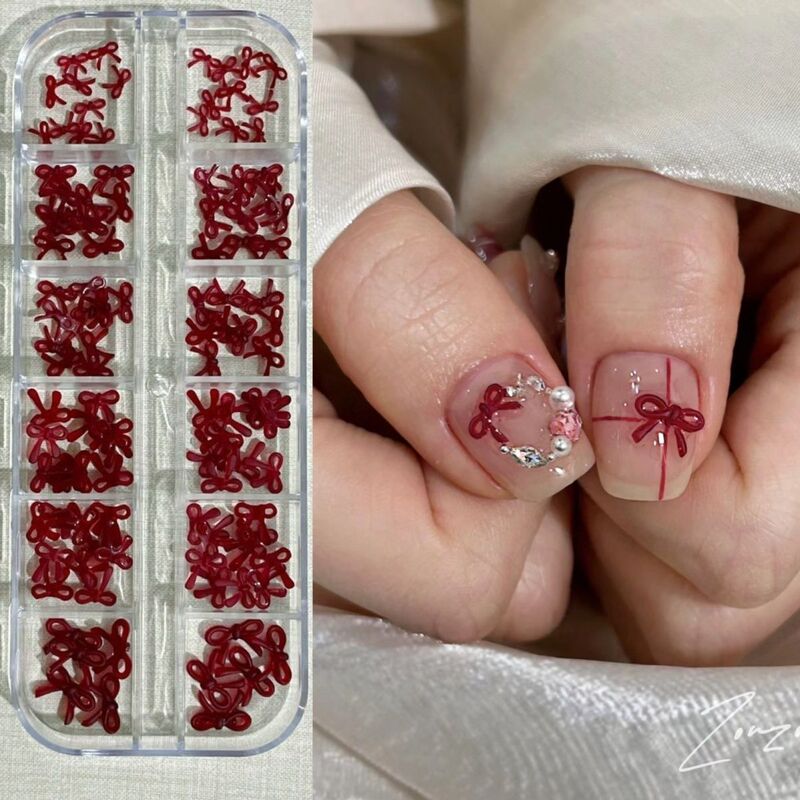 Burgundy Bow Nail Art Accessories Xiaohongshu Popular New Year Christmas Wreath Small Accessories Internet Celebrity Wearable Nail Tools Burgundy Bow Nail Art Accessories Xiaohongshu Popular New Year Christmas Wreath Small Accessories Internet Celebrity Wearable Nail Tools