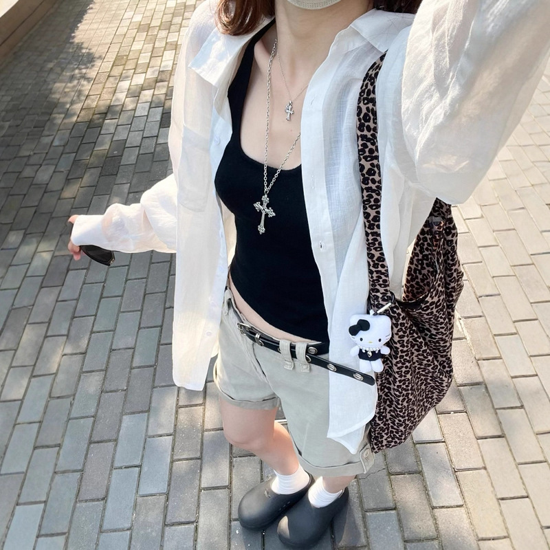 White Polo Collar Shirt for Women, Summer Thin, Simple and Clean Cardigan Shirt, Loose Casual Work Clothing Versatile Top