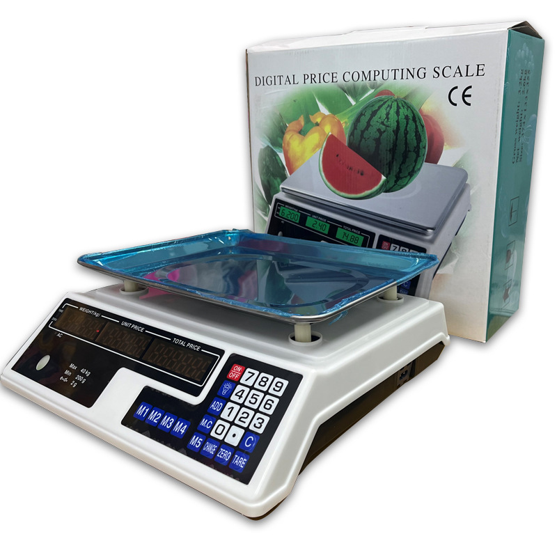 Nueva configuración material 40kg fruta Escala electrónica escala de precios electrónica Amazon Inglés Comercio exterior fruta Escala doble pantalla electrónica