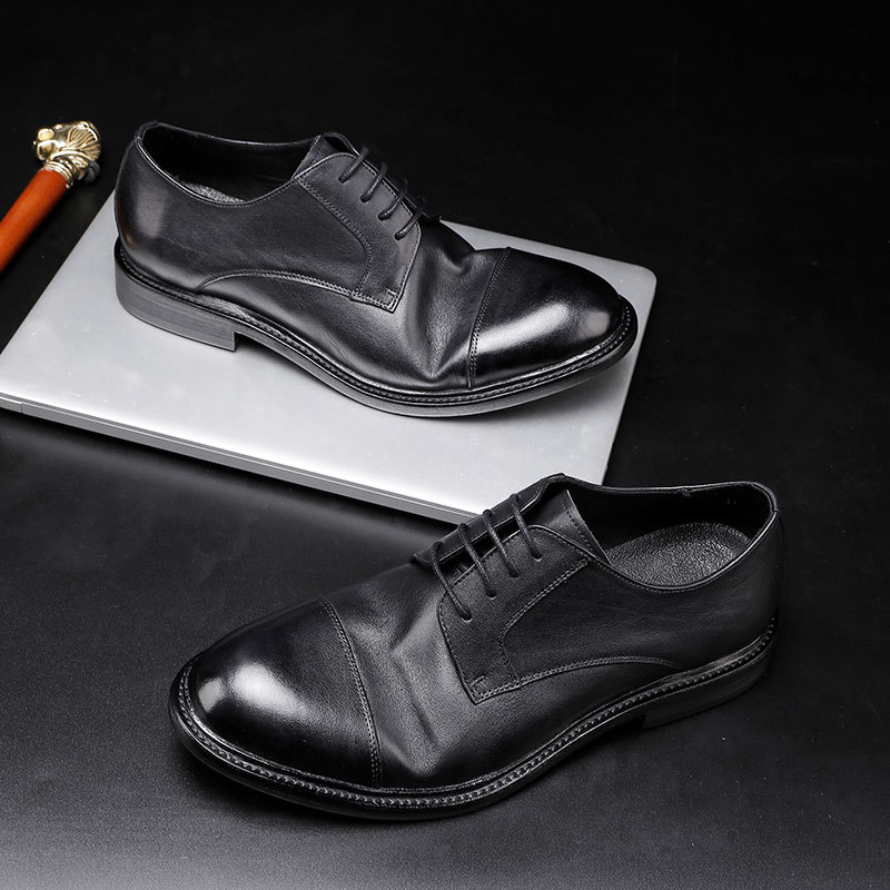 Leather outsole washed retro formal spring and autumn men low top lace-up classic shoes pointy Derby leather Shoes men shoe fashion_voghion.com
