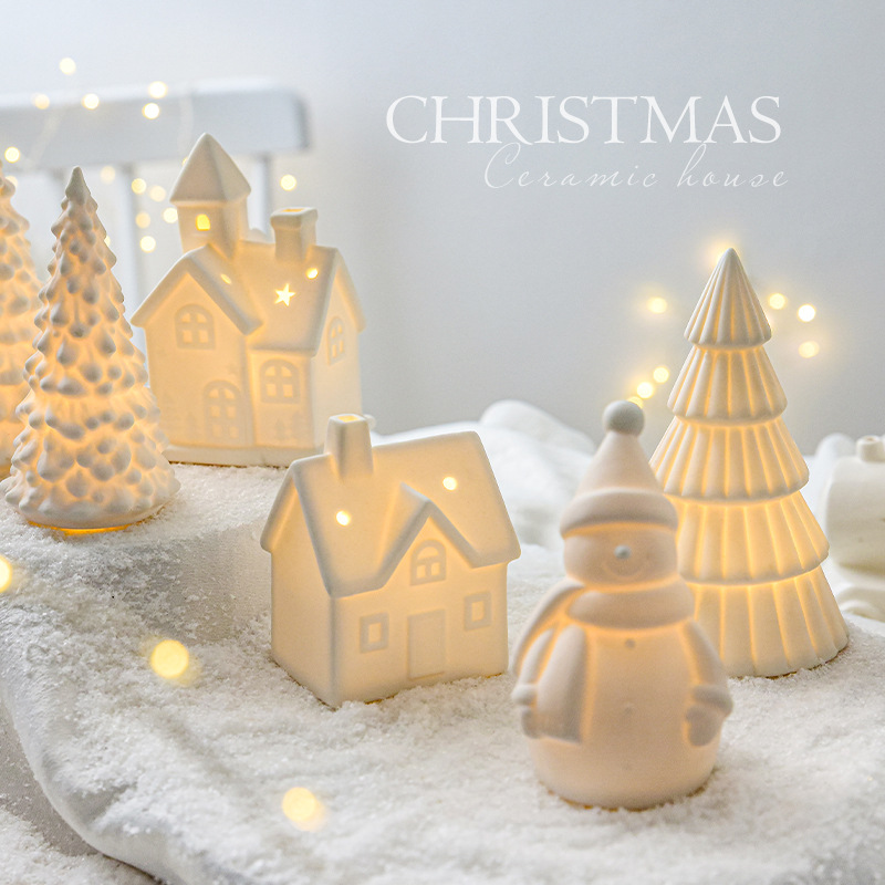 Cross-border Christmas decoration ceramic luminous snowman Christmas…