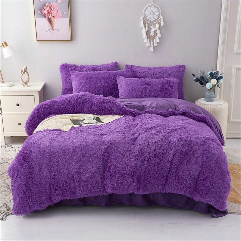 Sábana de cuatro piezas para cama de terciopelo de visón grueso, funda de edredón de felpa cálida de invierno, juego de cuatro piezas de terciopelo de cristal de color sólido
