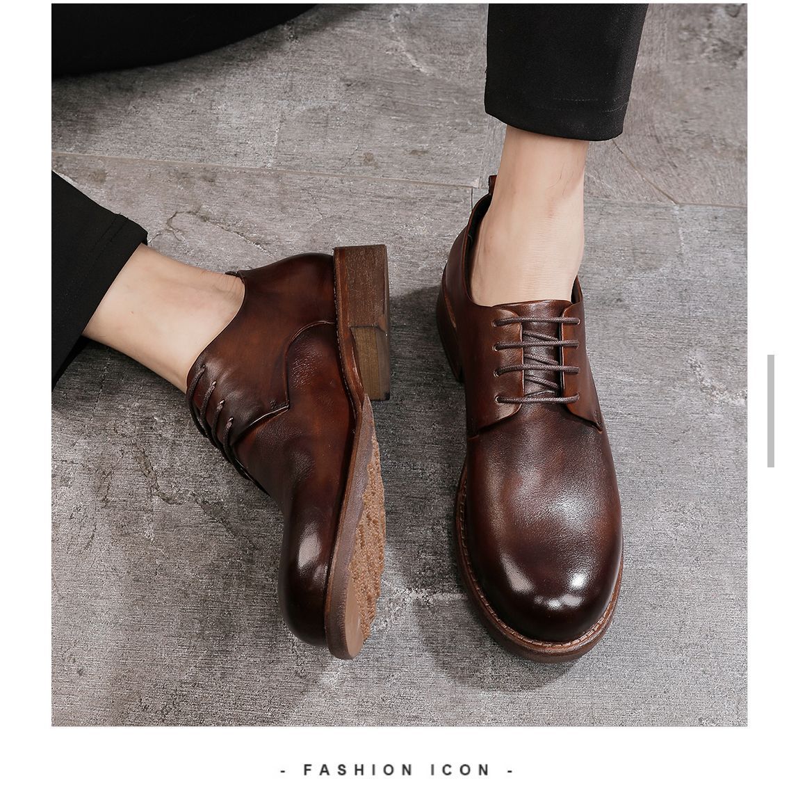 Chaussures en cuir à lacets pour hommes, semelle extérieure en cuir, tête ronde, décontractées, couche de tête, cuir de vache, couleur unie_voghion.com