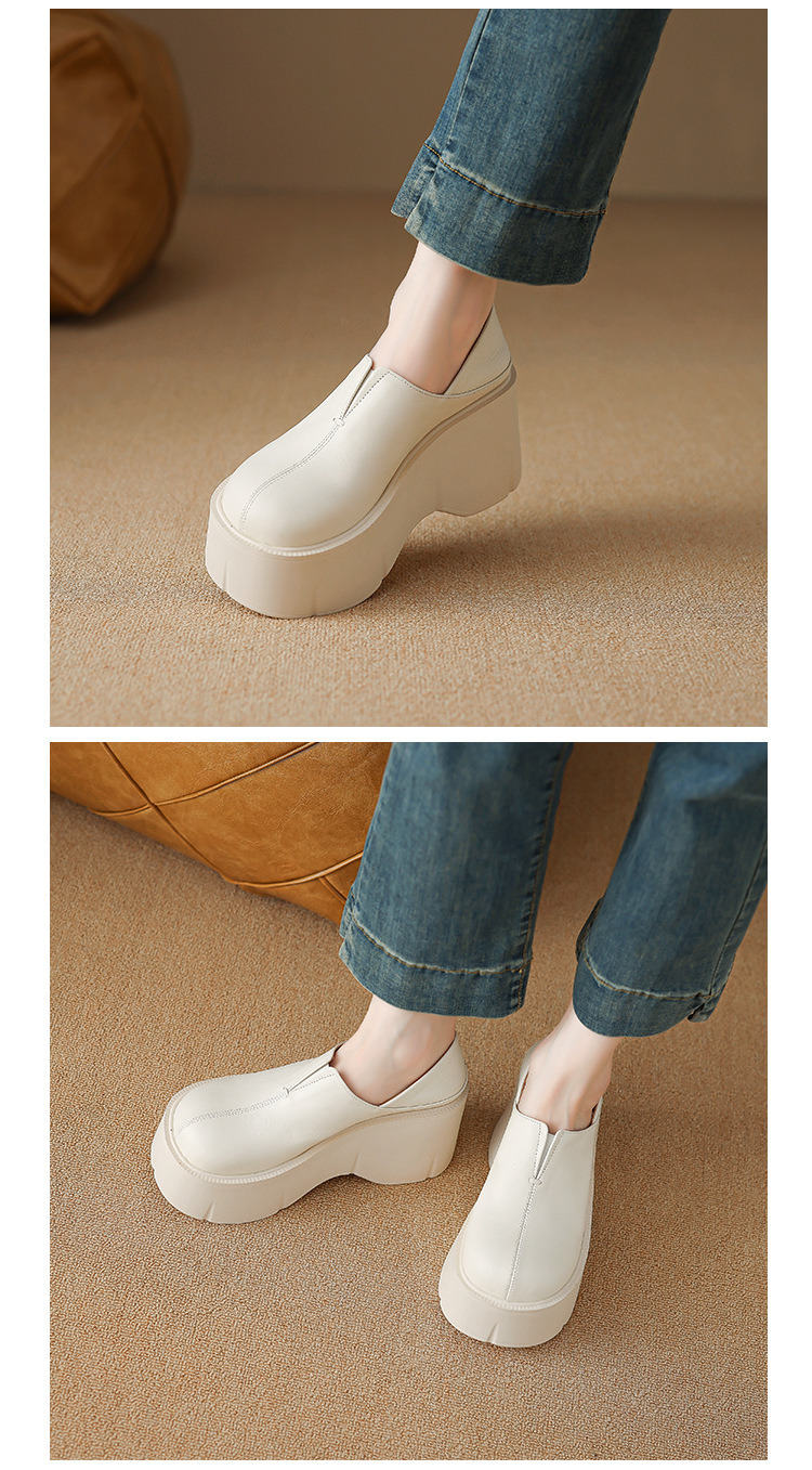 Giày loafer nữ đế xuồng platform da bò cao cấp gót 9 cm — màu đen, màu trắng ngà chi tiết 9