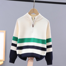 秋冬新款男童条纹拉链衫童装针织衫中大儿童男孩毛衣纯棉上衣线衫