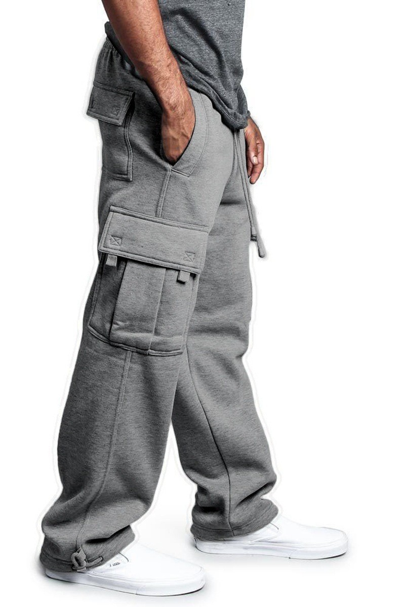 Men's Clothing new men's multi pocket overalls Autumn and winter brushed casual cuffed trousers for men_voghion.com