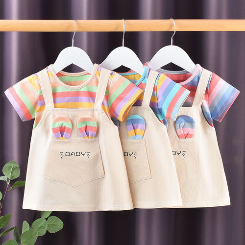 2024 New Girls Dress Summer New Style Pure Cotton Thin Summer Short Sleeve Girls and Children's Dress