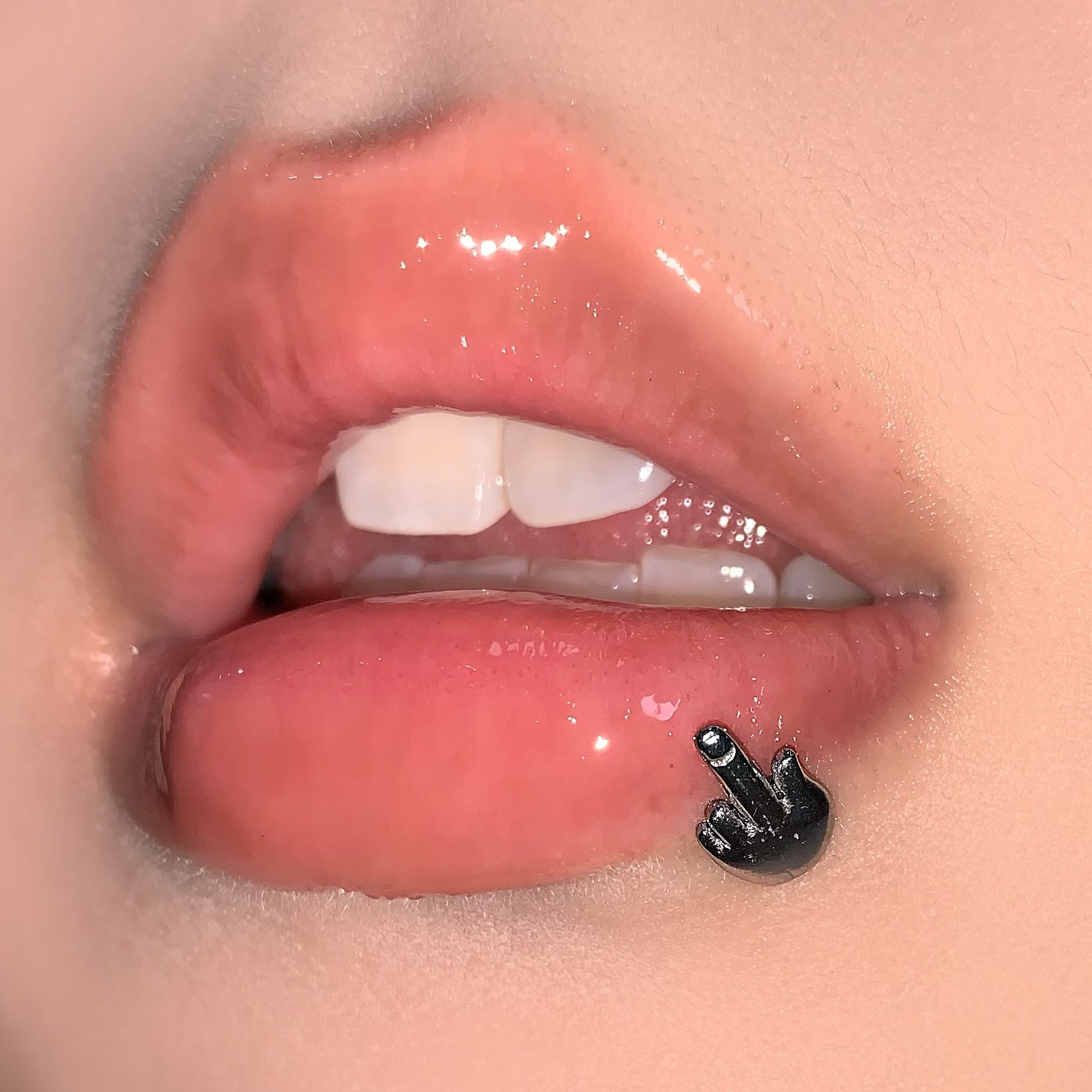 Labret stud lip piercing jewelry styling detail