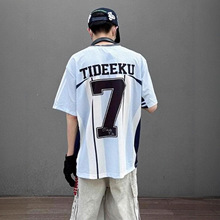 美式运动v领球服t恤男款夏季薄款冰丝网眼速干短袖高街hiphop球衣